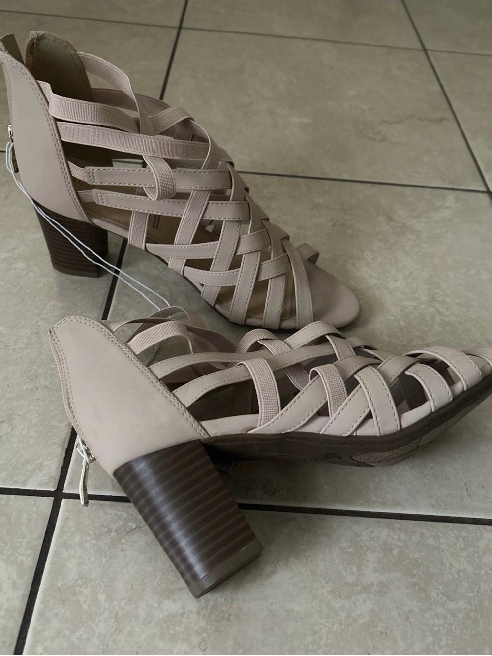 Woven Strappy Block Heels - Blush Pink